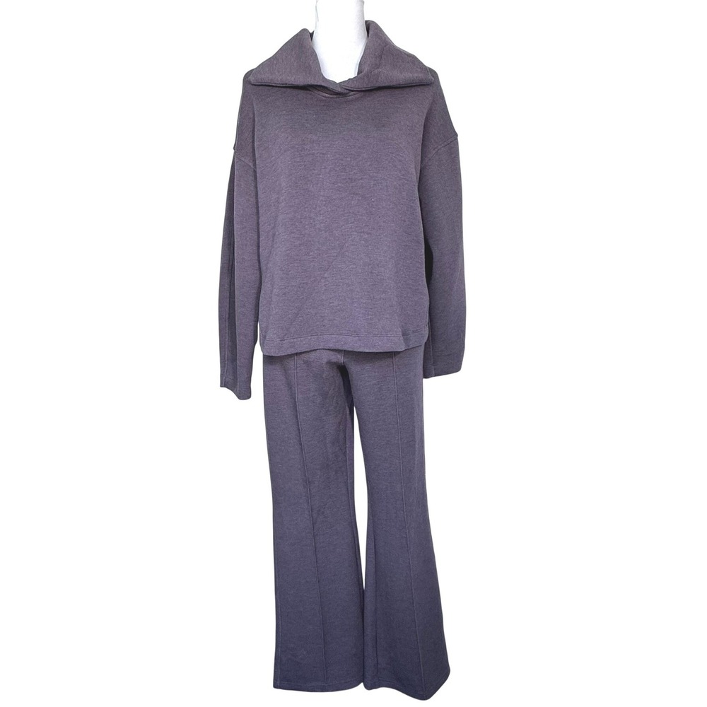SPANX XS Storm Gray AirEssentials Brushed Collared Pullover & Wide Leg Pant Set